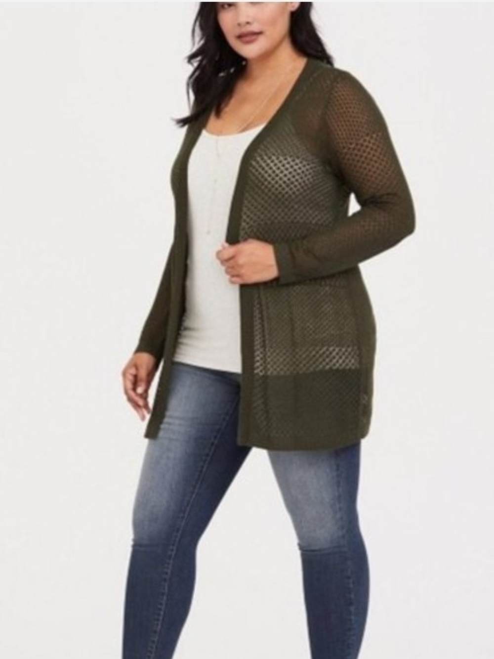 torrid Olive Open-Front Mesh Cardigan